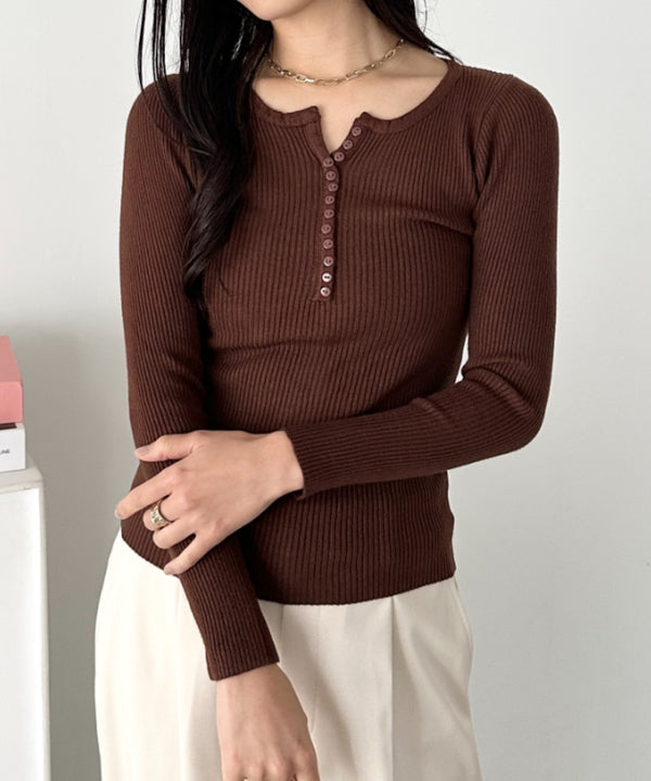 ヘンリーネックコンパクトリブトップス | CL2253035 | ブラウン