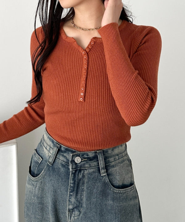 ヘンリーネックコンパクトリブトップス | CL2253035 | テラコッタ