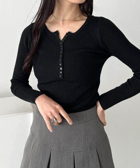 ヘンリーネックコンパクトリブトップス | CL2253035 | ブラック