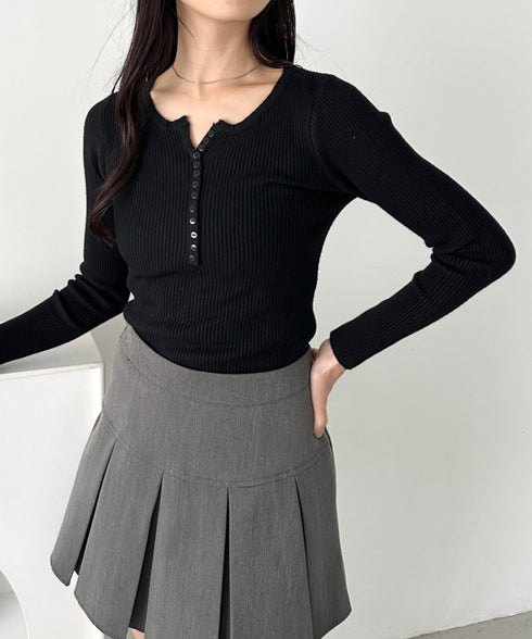 ヘンリーネックコンパクトリブトップス | CL2253035 | ブラック