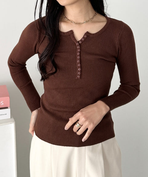 ヘンリーネックコンパクトリブトップス | CL2253035 | ブラウン