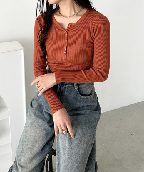 ヘンリーネックコンパクトリブトップス | CL2253035 | テラコッタ