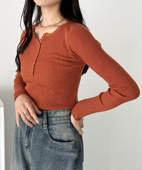 ヘンリーネックコンパクトリブトップス | CL2253035 | テラコッタ