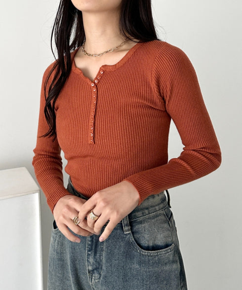 ヘンリーネックコンパクトリブトップス | CL2253035 | テラコッタ