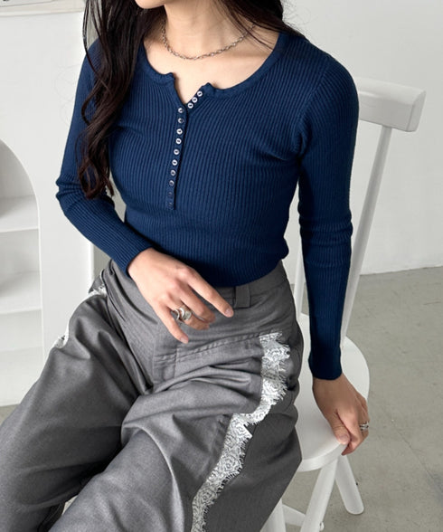 ヘンリーネックコンパクトリブトップス | CL2253035 | ネイビー