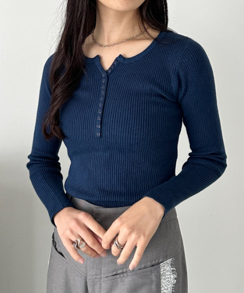 ヘンリーネックコンパクトリブトップス | CL2253035 | ネイビー