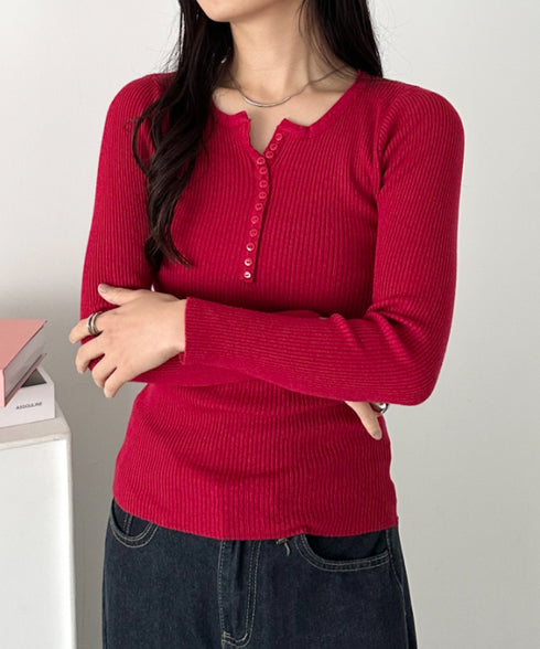 ヘンリーネックコンパクトリブトップス | CL2253035 | ワインレッド