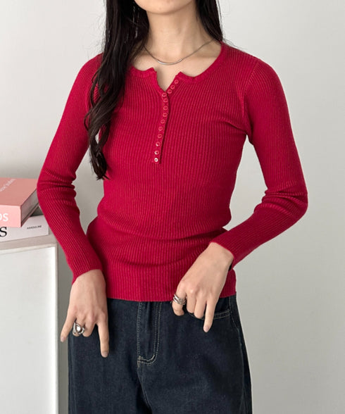 ヘンリーネックコンパクトリブトップス | CL2253035 | ワインレッド