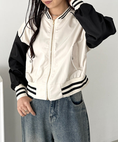 配色ノーカラーブルゾン | CL2256066 | アイボリー