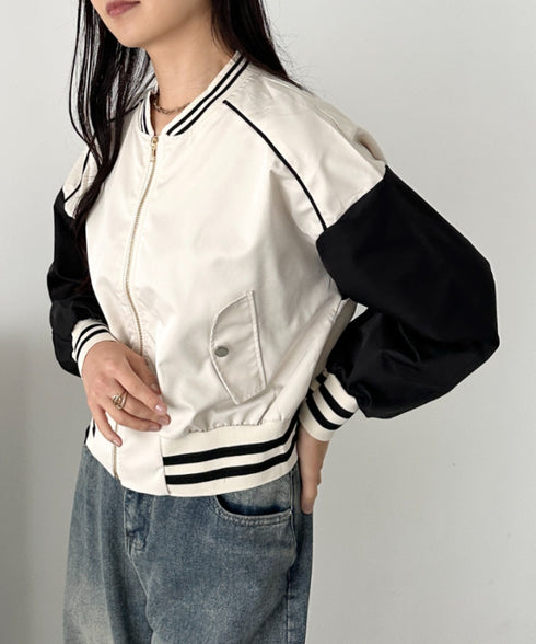 配色ノーカラーブルゾン | CL2256066 | アイボリー