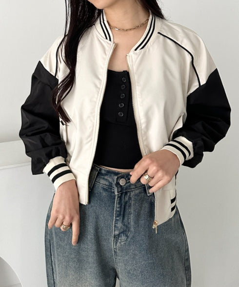 配色ノーカラーブルゾン | CL2256066 | アイボリー