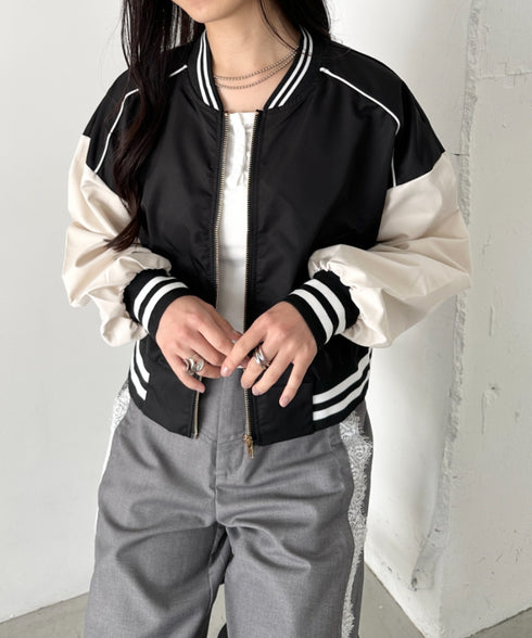 配色ノーカラーブルゾン | CL2256066 | ブラック