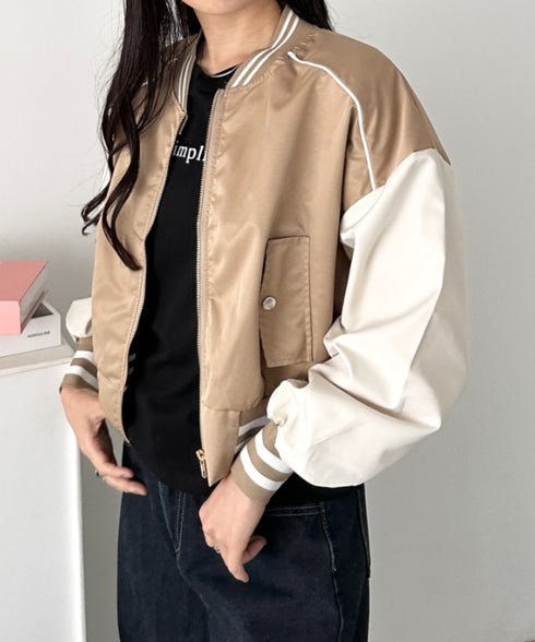 配色ノーカラーブルゾン | CL2256066 | ベージュ