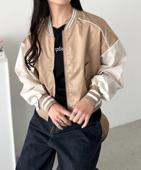 配色ノーカラーブルゾン | CL2256066 | ベージュ