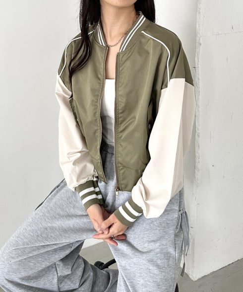 配色ノーカラーブルゾン | CL2256066 | カーキ