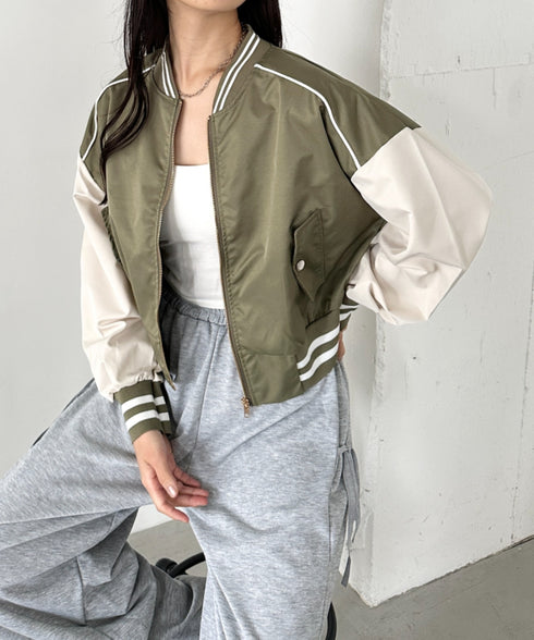 配色ノーカラーブルゾン | CL2256066 | カーキ