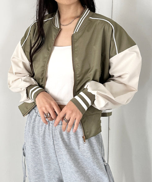 配色ノーカラーブルゾン | CL2256066 | カーキ