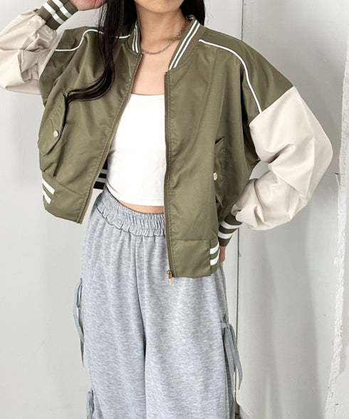 配色ノーカラーブルゾン | CL2256066 | カーキ