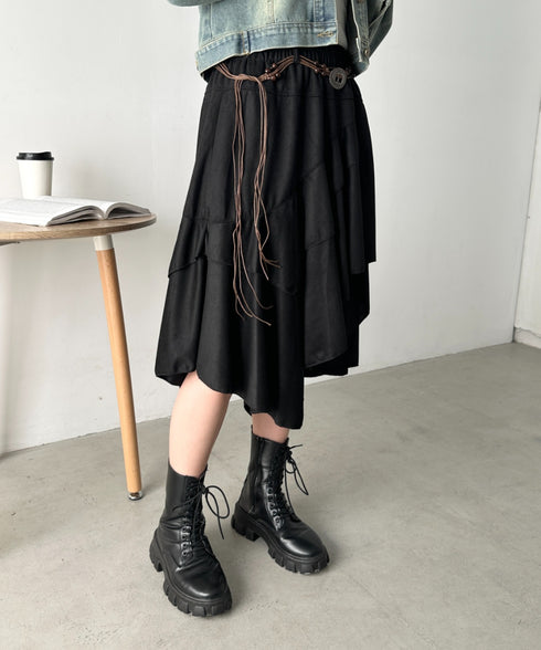 アシンメトリースウェードスカート | CL2256067 | ブラック