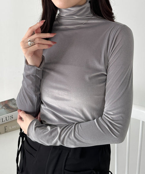 メロウハイネックシアーベロアトップス | CL2253036 | グレー