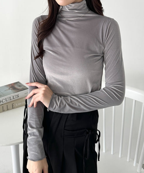 メロウハイネックシアーベロアトップス | CL2253036 | グレー