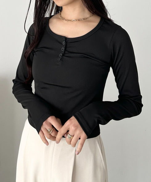 ヘンリーネック長袖トップス | CL2253037 | ブラック