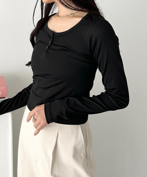 ヘンリーネック長袖トップス | CL2253037 | ブラック