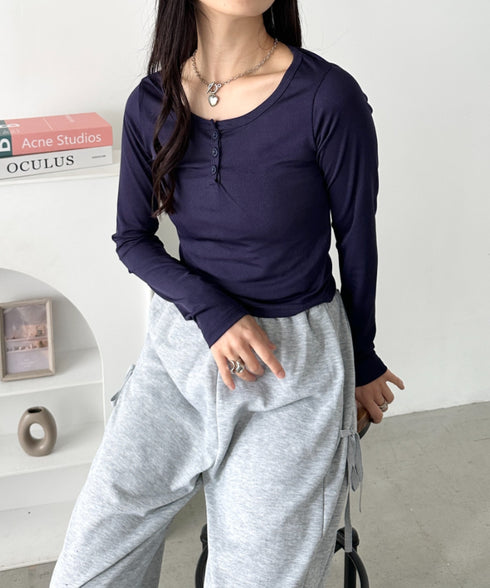 ヘンリーネック長袖トップス | CL2253037 | ネイビー