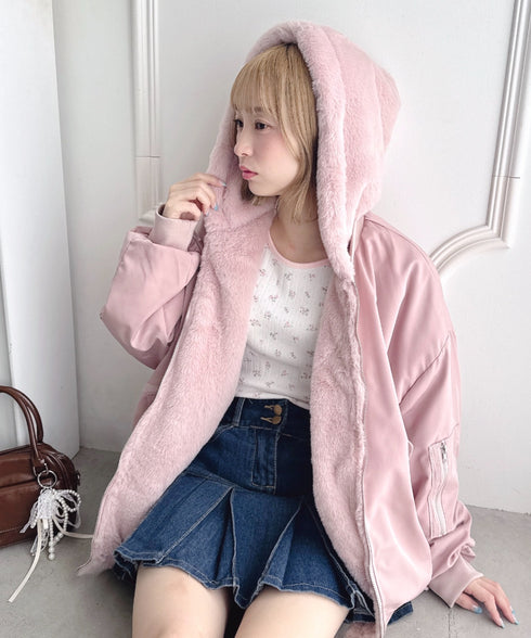 【リバーシブル】フェイクファーフーディ2WAYブルゾン | LO2254022 | ピンク