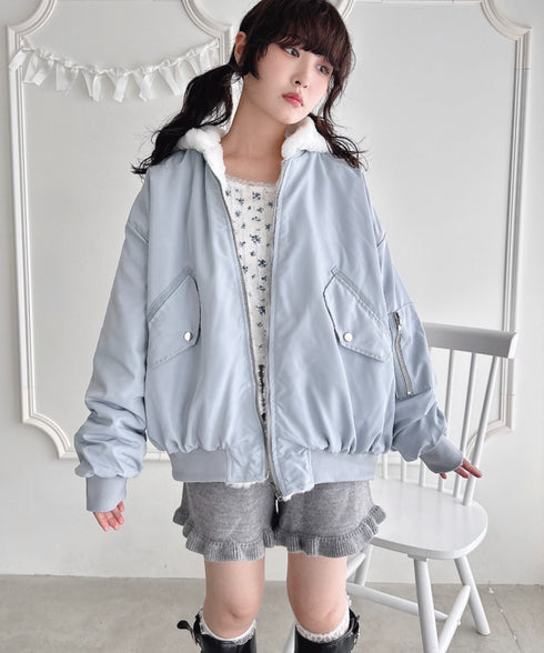 【リバーシブル】フェイクファーフーディ2WAYブルゾン | LO2254022 | ライトブルー