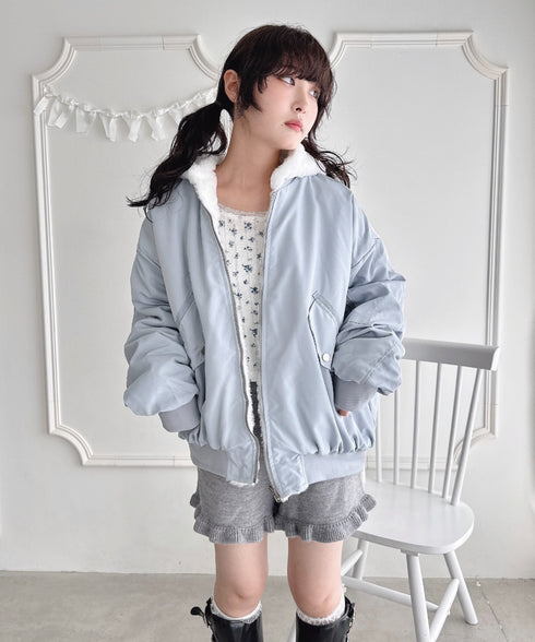 【リバーシブル】フェイクファーフーディ2WAYブルゾン | LO2254022 | ライトブルー