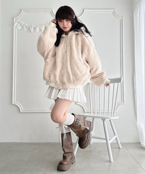 【リバーシブル】フェイクファーフーディ2WAYブルゾン | LO2254022 | オフホワイト