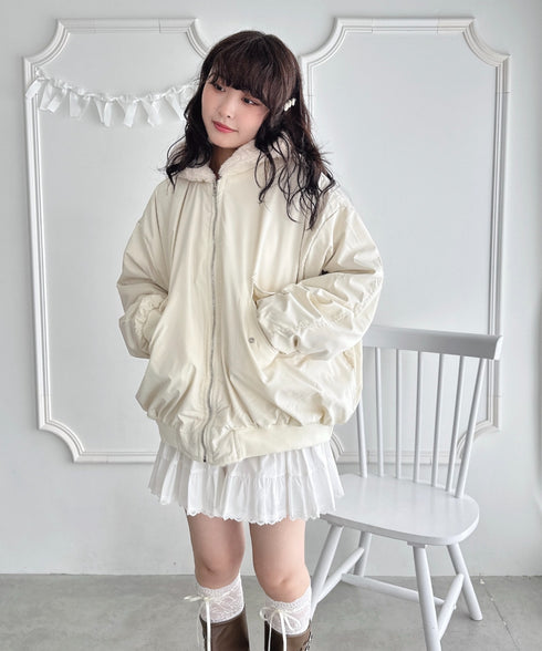 【リバーシブル】フェイクファーフーディ2WAYブルゾン | LO2254022 | オフホワイト