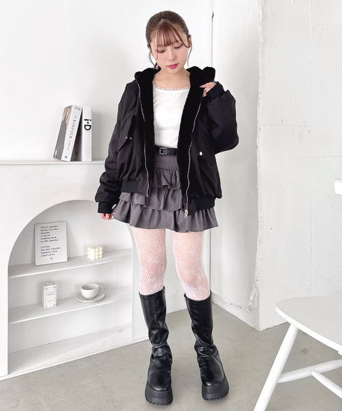 【リバーシブル】フェイクファーフーディ2WAYブルゾン | LO2254022 | ブラック