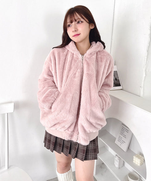 【リバーシブル】フェイクファーフーディ2WAYブルゾン | LO2254022 | ピンク