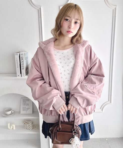 【リバーシブル】フェイクファーフーディ2WAYブルゾン | LO2254022 | ピンク