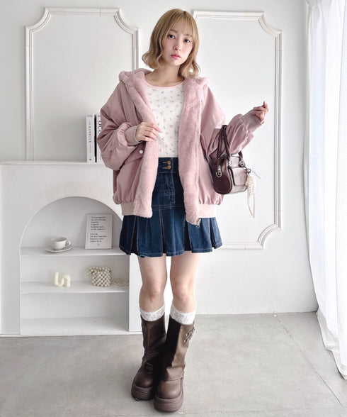 【リバーシブル】フェイクファーフーディ2WAYブルゾン | LO2254022 | ピンク