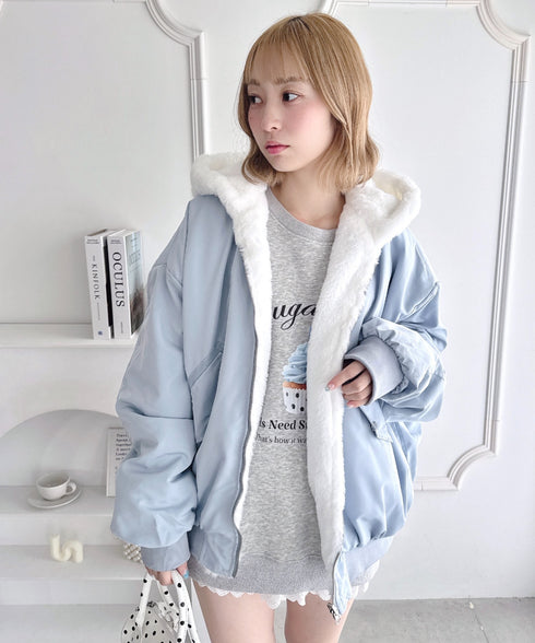 【リバーシブル】フェイクファーフーディ2WAYブルゾン | LO2254022 | ライトブルー