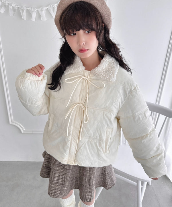 プードルファーフロントリボンパデットジャケット | LO2254025 | アイボリー