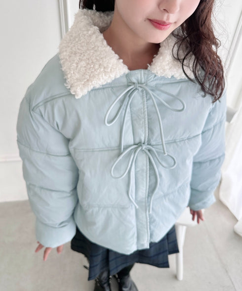 プードルファーフロントリボンパデットジャケット | LO2254025 | ライトブルー