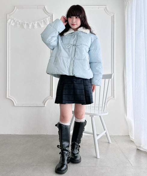 プードルファーフロントリボンパデットジャケット | LO2254025 | ライトブルー