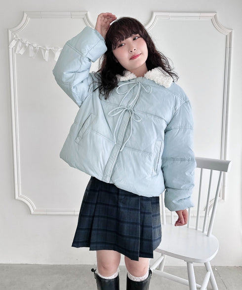 プードルファーフロントリボンパデットジャケット | LO2254025 | ライトブルー