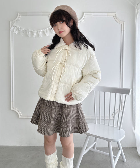 プードルファーフロントリボンパデットジャケット | LO2254025 | アイボリー