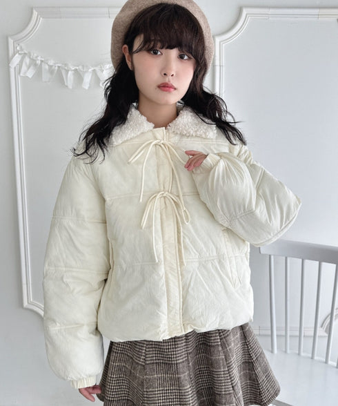 プードルファーフロントリボンパデットジャケット | LO2254025 | アイボリー