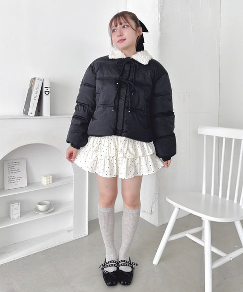 プードルファーフロントリボンパデットジャケット | LO2254025 | ブラック