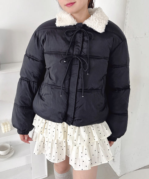 プードルファーフロントリボンパデットジャケット | LO2254025 | ブラック