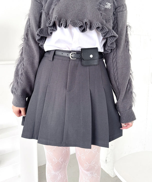 ポーチベルト付きパネルプリーツミニスカート | LO2256064 | グレー
