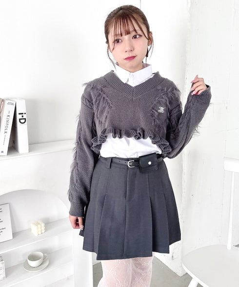 ポーチベルト付きパネルプリーツミニスカート | LO2256064 | グレー