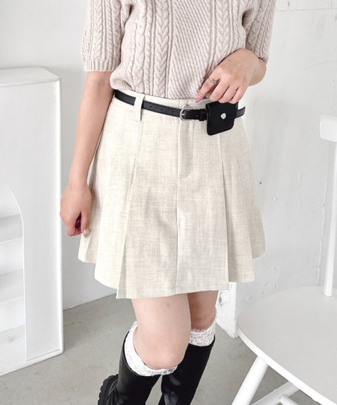 ポーチベルト付きパネルプリーツミニスカート | LO2256064 | アイボリー