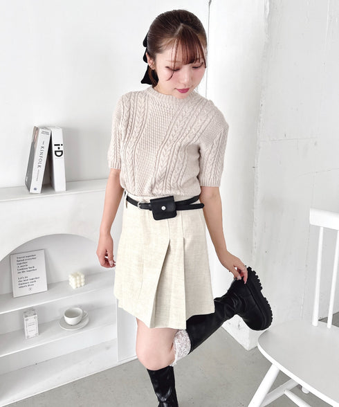 ポーチベルト付きパネルプリーツミニスカート | LO2256064 | アイボリー